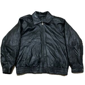 VTG Infinity Leather Bomber Jacket - Black -  MENS XL